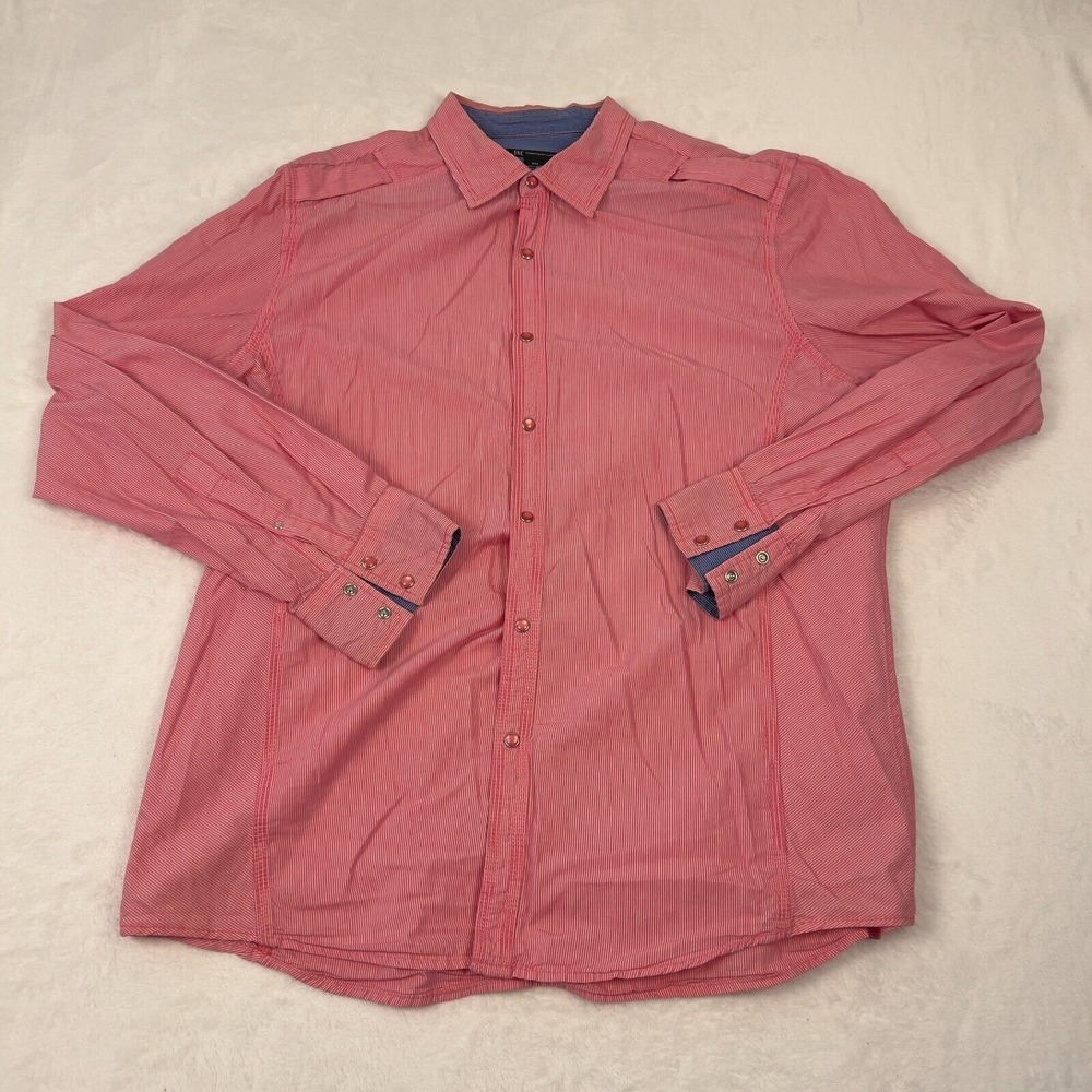 INC International Concepts Men's Button‎ Down Shirt 2XL Pink Striped Long Sleeve